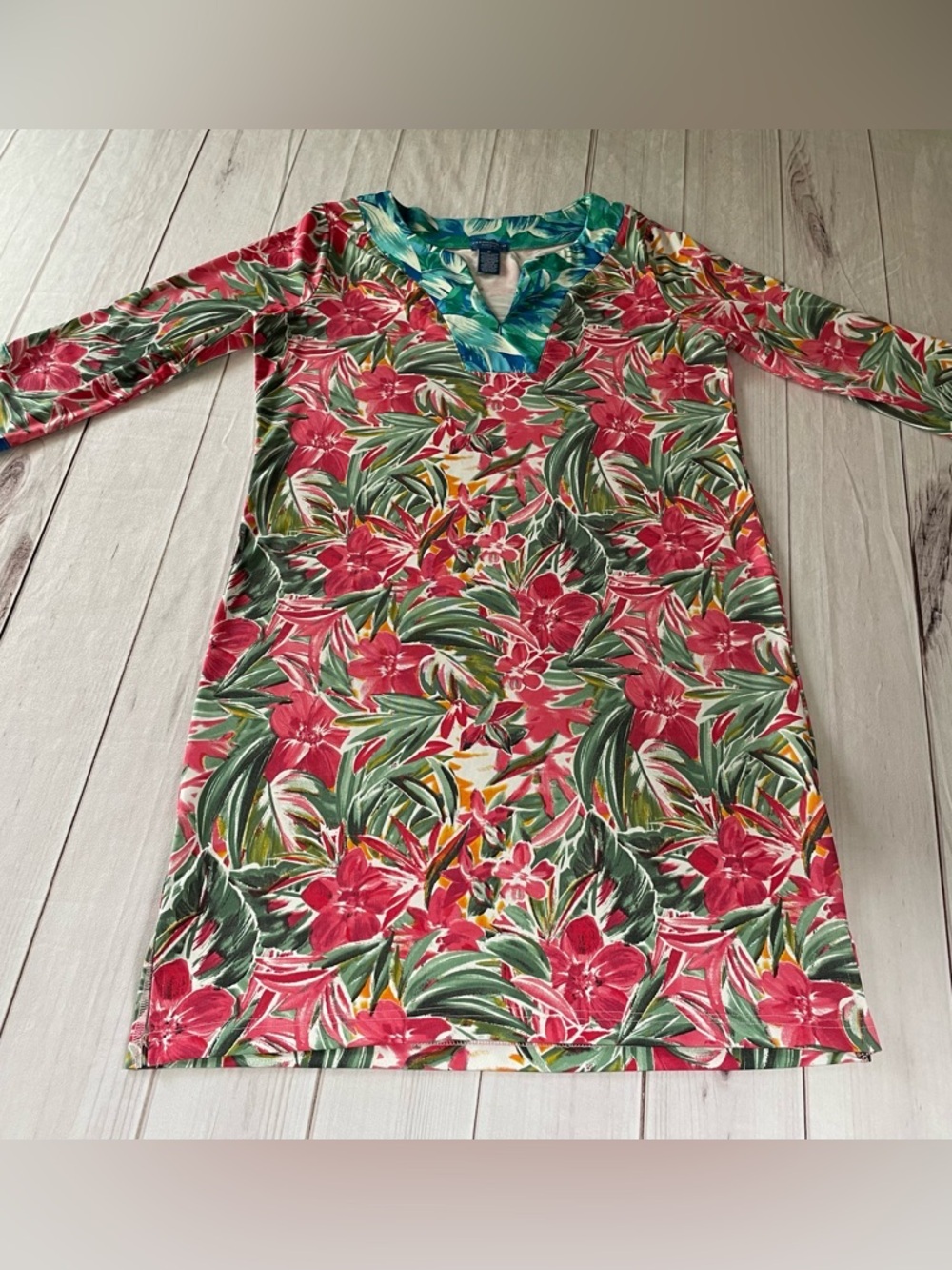 Caribbean Joe Relaxed Floral Dress Womens M Colorful 3/4 Sleeve Pull on Tropical - Picture 10 of 15